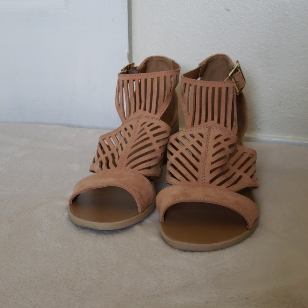 Pink Suede Block Heels